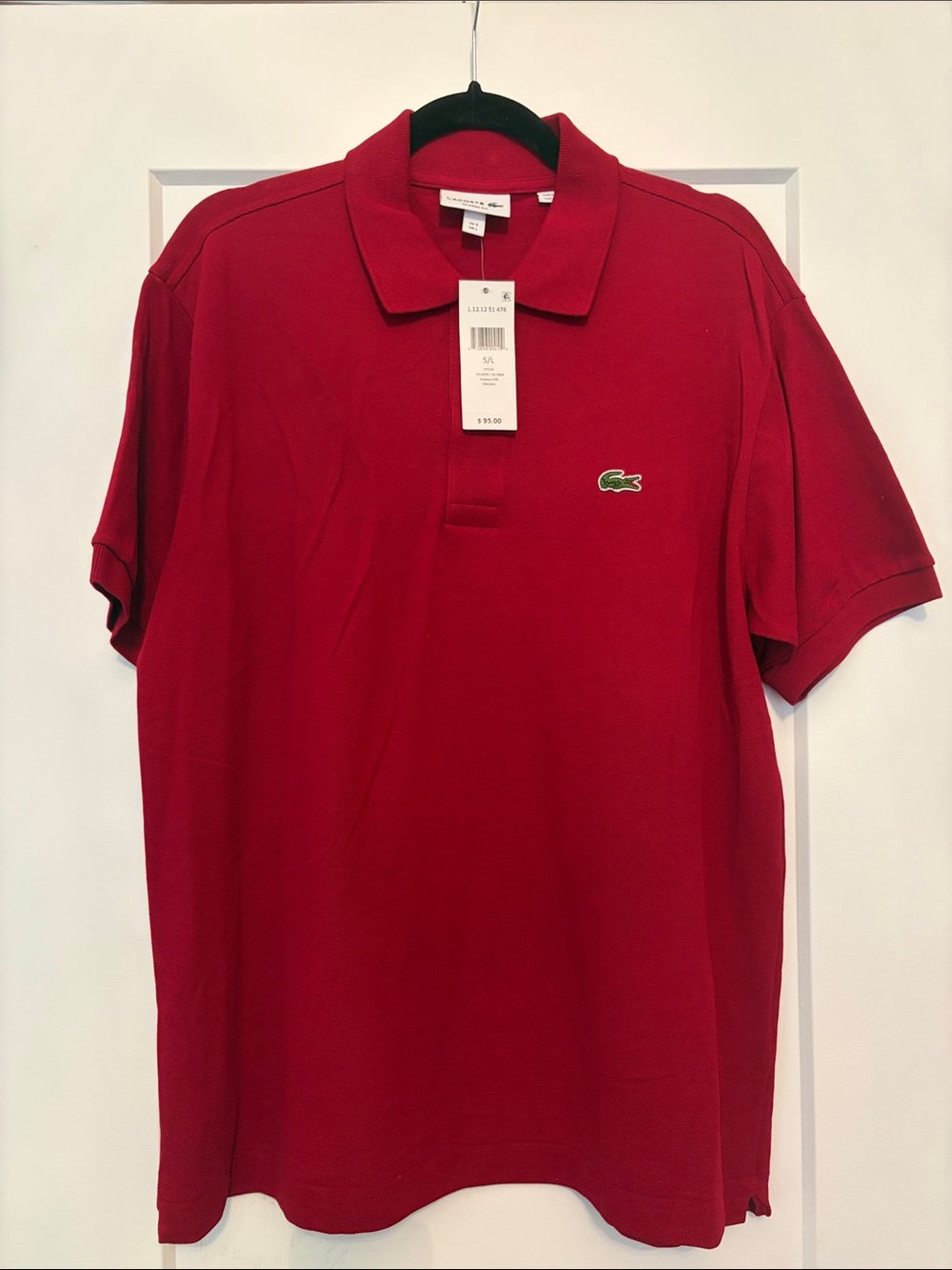 Lacoste Men's Red Pique Polo with Green Crocodile Logo
